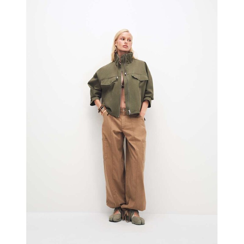 ASOS DESIGN casual trouser with elasticated hem in stone-Neutral