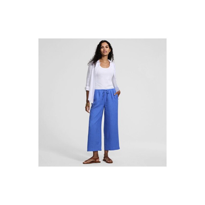 Premium Pure Linen Cropped Wide Leg Trousers, Women, size: 6,