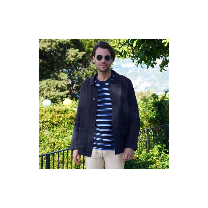 Premium Pure Linen Overshirt, Men, size: S, regular, Blue, by