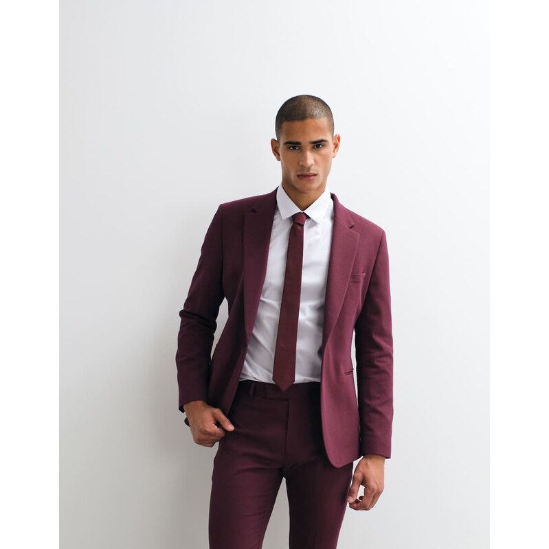 ASOS DESIGN skinny suit jacket in burgundy-Red