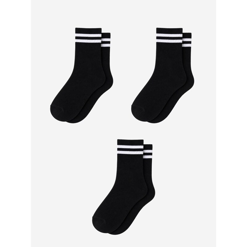 Sada 3 párů černých dámských ponožek Urban Socks Double Stripe