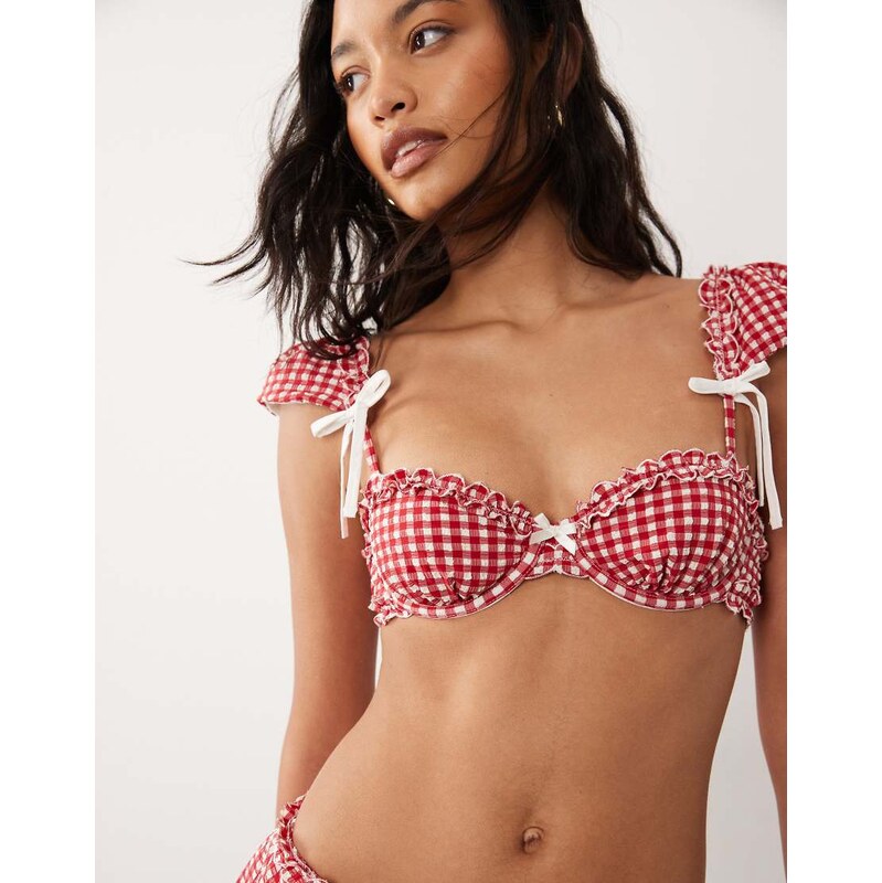 For Love & Lemons Alison puff sleeve bikini top co-ord in red