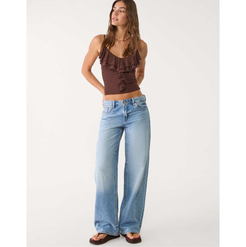 Stradivarius D91 low-rise wide-leg jeans in medium light blue