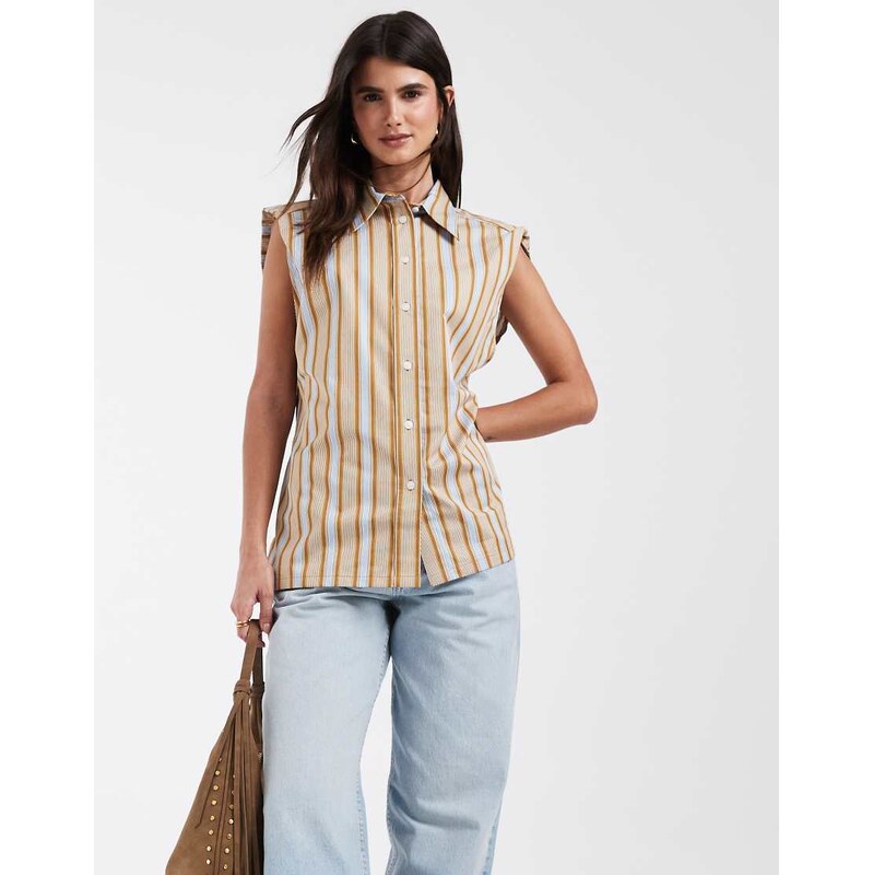 & Other Stories sleeveless button up shirt with collar in brown