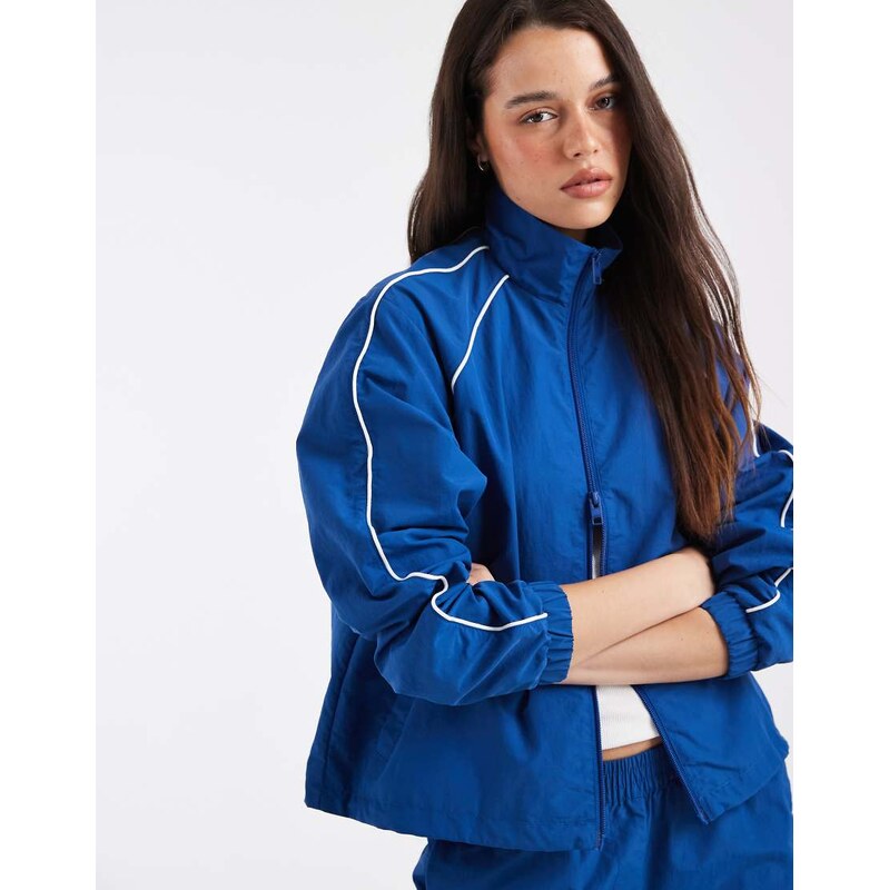 JJXX funnel neck track jacket with contrast piping in cobalt