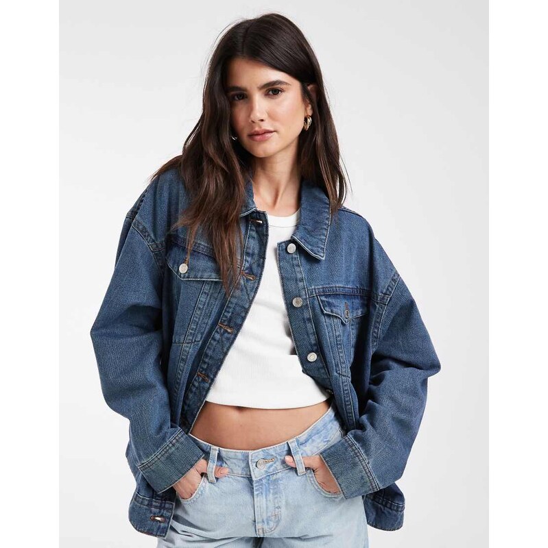Noisy May oversized denim jacket in vintage blue