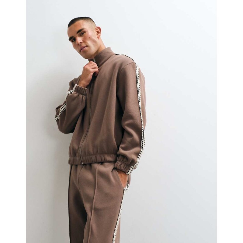 ASOS DESIGN relaxed boxy zip through jersey jacket with woven