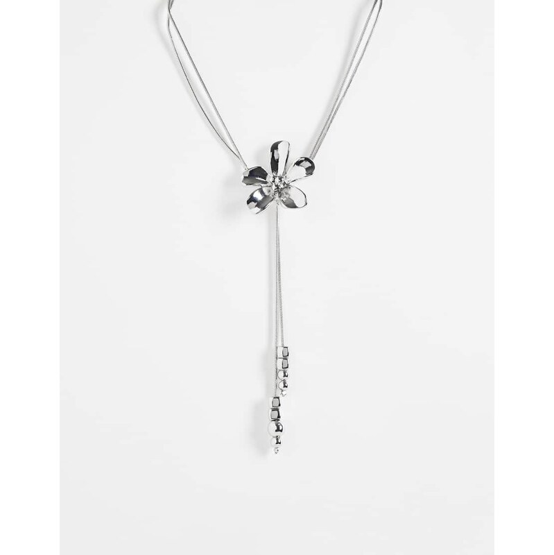 Reclaimed Vintage floral puller necklace in silver