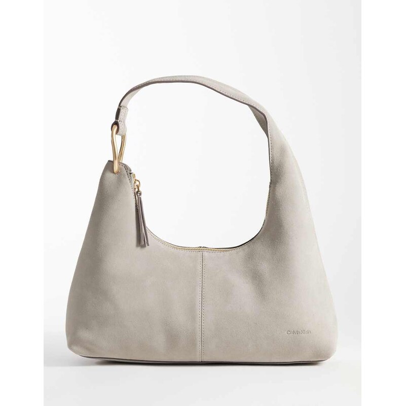 Calvin Klein suede slouchy shoulder bag in light grey