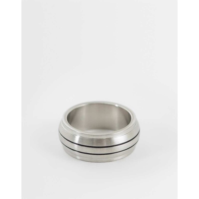 ASOS DESIGN waterproof stainless steel barrel double groove ring