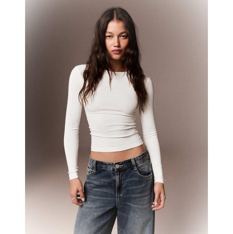 Bershka long sleeve top in white