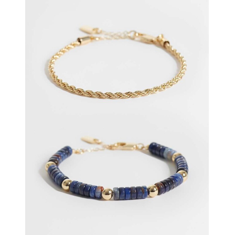 ASOS DESIGN 2 pack flat rounded edge beaded and rope chain
