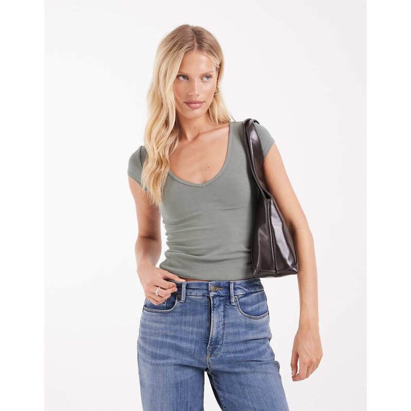 Hollister reversible v neck top in khaki-Green