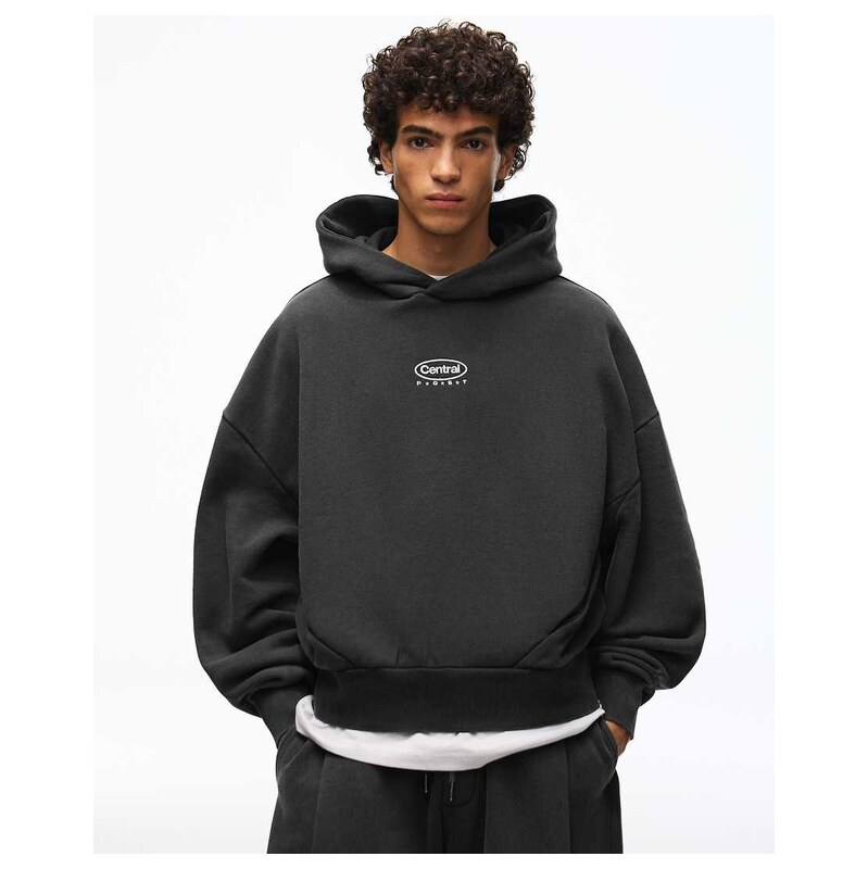 Bershka Boxy washed hoodie in black