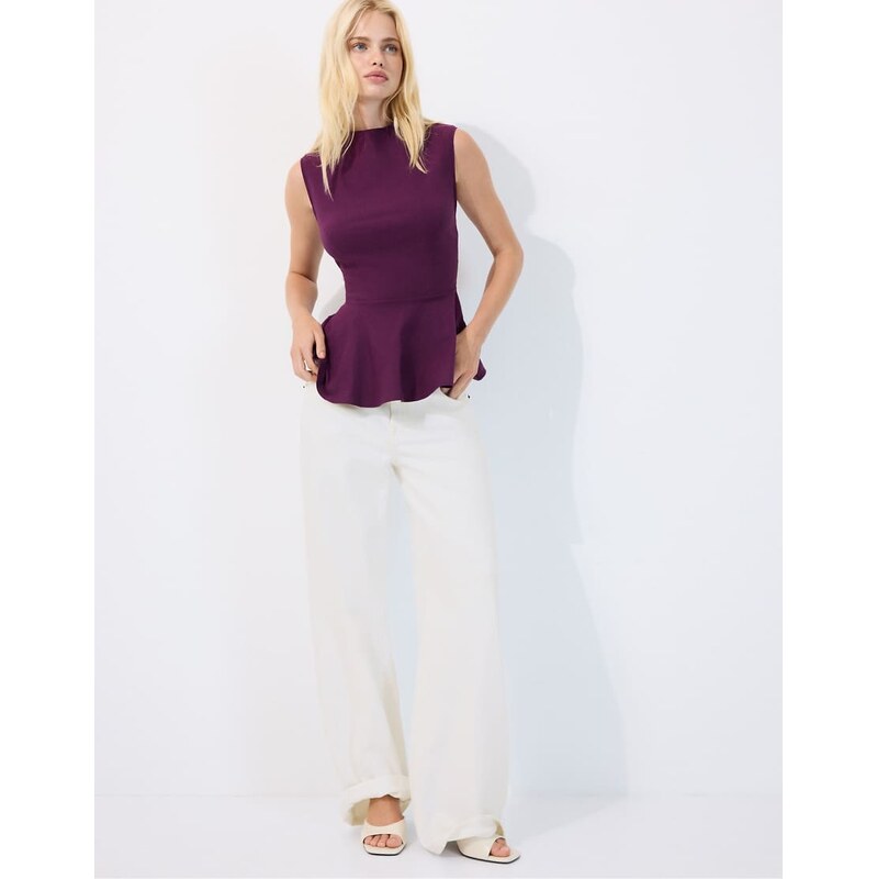 Stradivarius High-neck peplum sleeveless top in purple