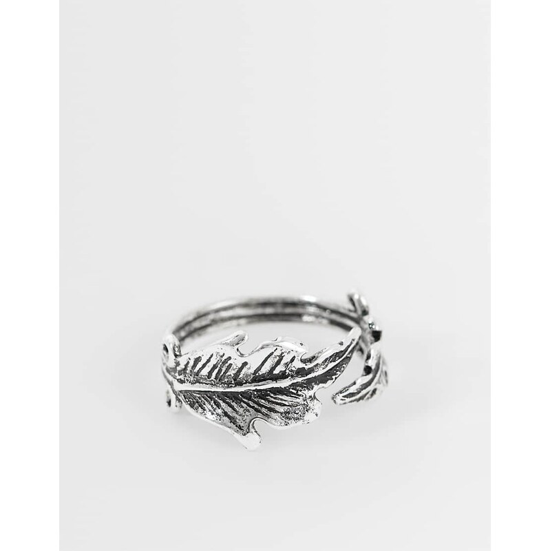 ASOS DESIGN wraparound feather ring in silver