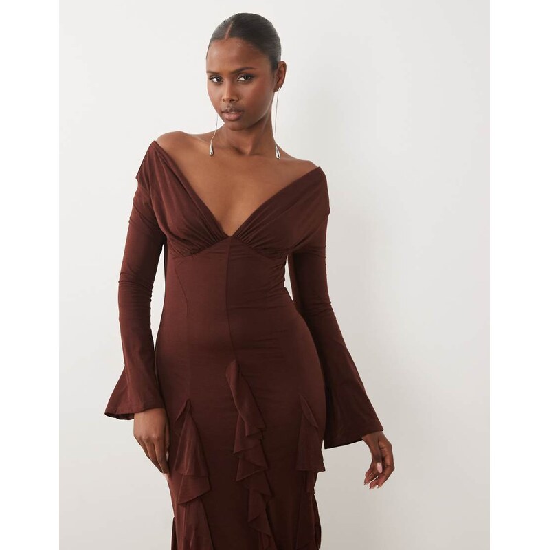 ASOS DESIGN stretch chiffon off shoulder long sleeve maxi dress