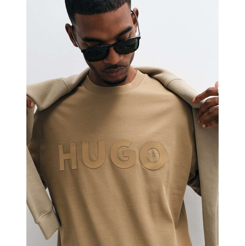 HUGO Red Dinkee co-ord tonal logo oversized fit t-shirt in beige
