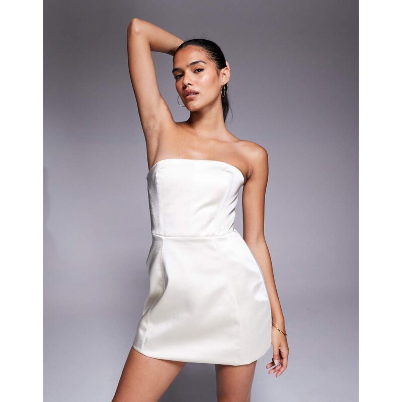 Oh Polly Haisley structured bandeau mini dress in ivory-White