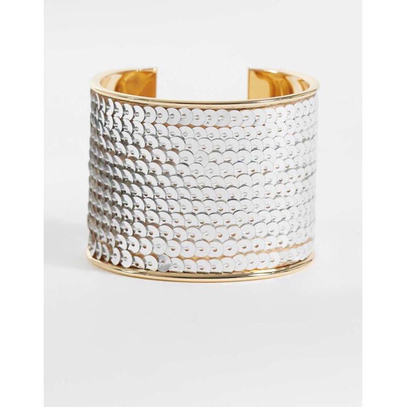 Reclaimed Vintage sequin cuff bangle-Silver