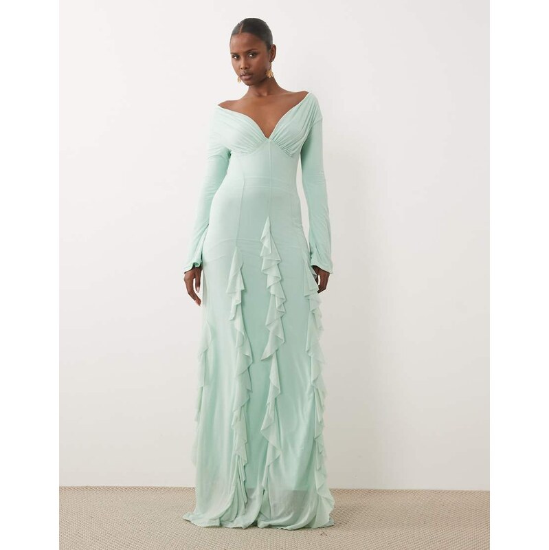 ASOS DESIGN stretch chiffon off shoulder long sleeve maxi dress