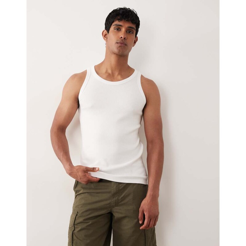 Jack & Jones rib tank top in white