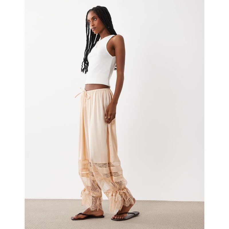 Miss Selfridge satin and lace bloomer trouser co-ord in blush
