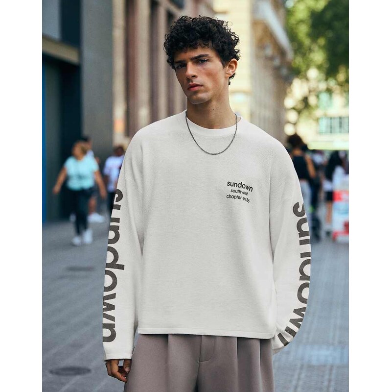 Bershka Textured print jumper in white