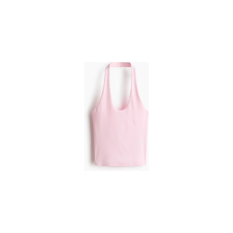 H&M - Žebrovaný top halterneck - Světle Růžová