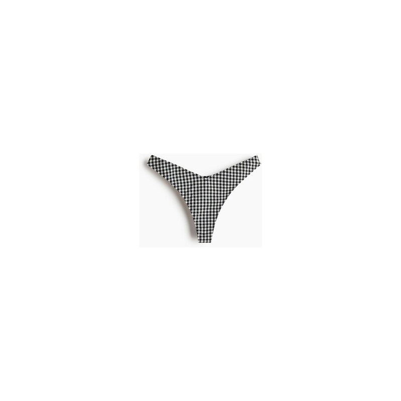 H&M - Bikinové kalhotky thong - Černá/Kostka Gingham