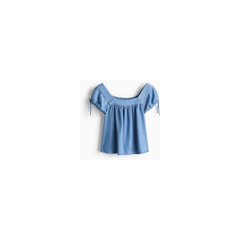 H&M - Džínová halenkas nabíraným rukávem - Denim Blue