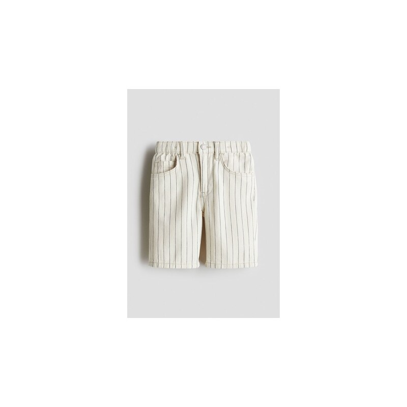 H&M - Džínové šortky Loose Fit - Krémová/Proužky