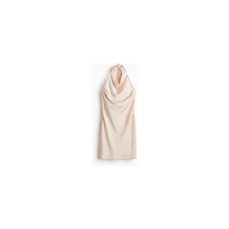H&M - Saténové šaty halterneck - Světle Béžová