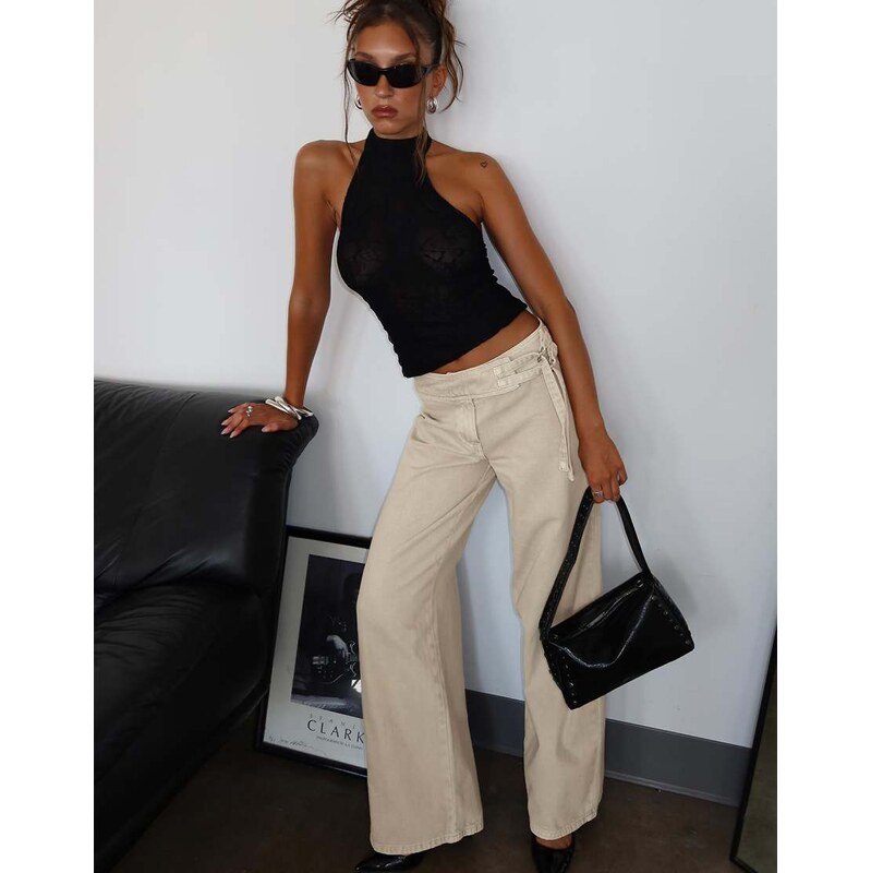 Princess Polly Boxie mid rise tie side belt detail wide leg