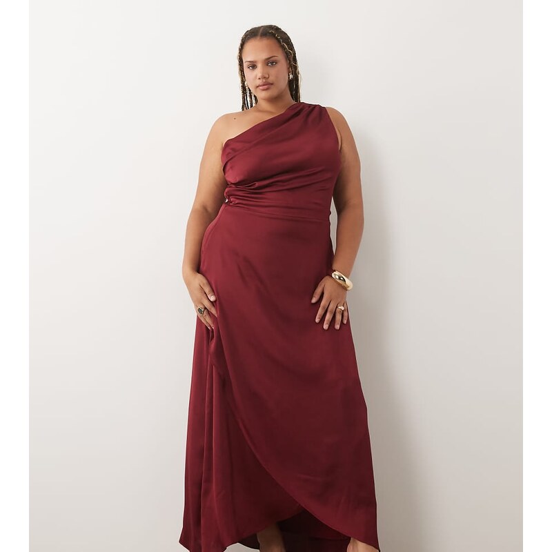 TFNC Plus TFNC Bridesmaid Plus satin one shoulder wrap skirt