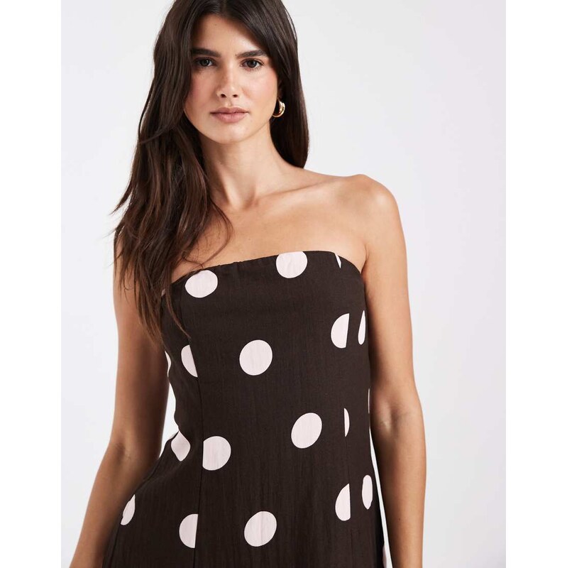 Vero Moda polka dot bandeau top co-ord in chocolate brown