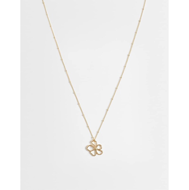 ASOS DESIGN necklace with fine chain and flower pendant in gold