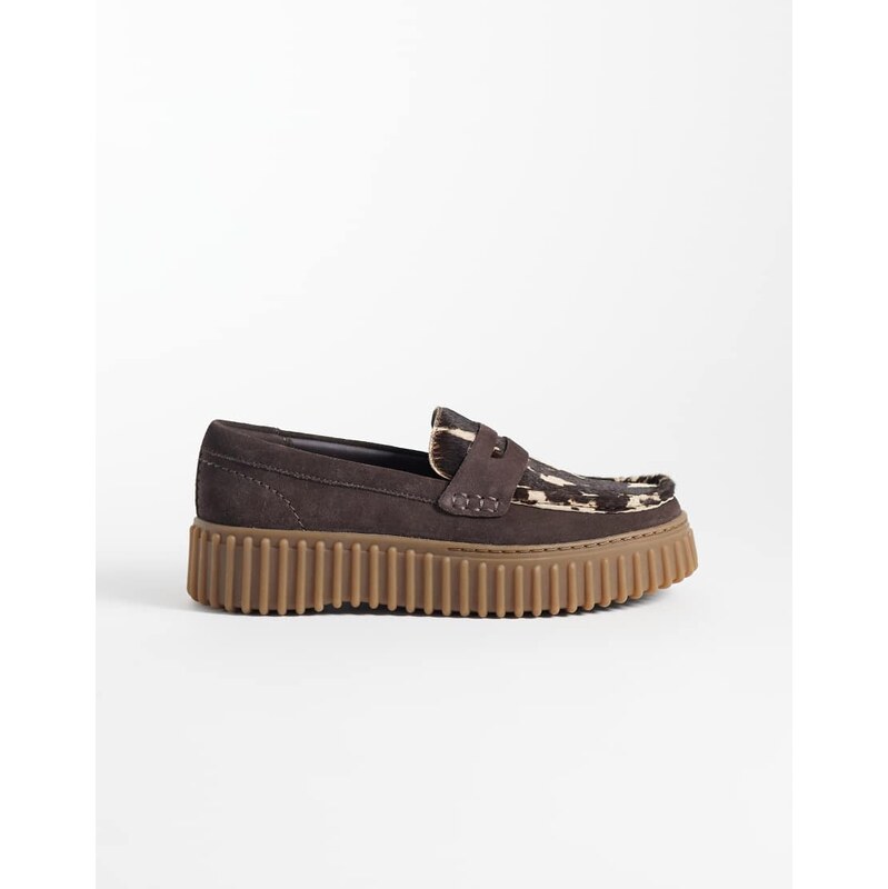 Clarks Torhill Penny shoes in brown cow print