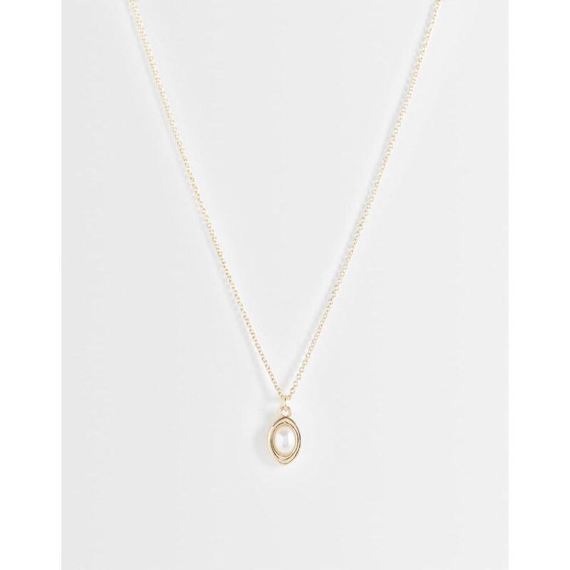 ASOS DESIGN faux pearl pendant necklace in gold