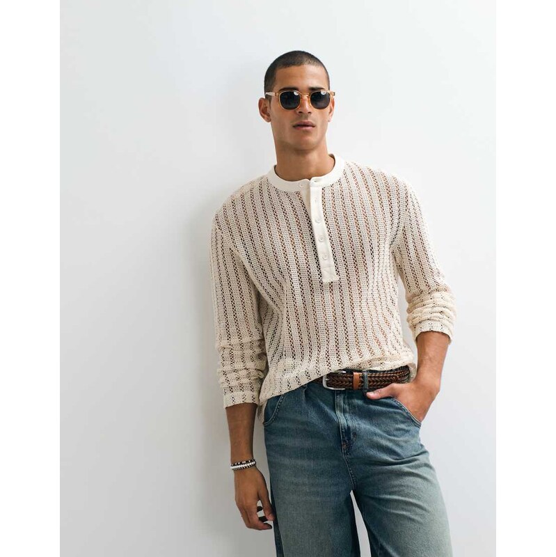 ASOS DESIGN relaxed long sleeve t-shirt in beige textured fabric