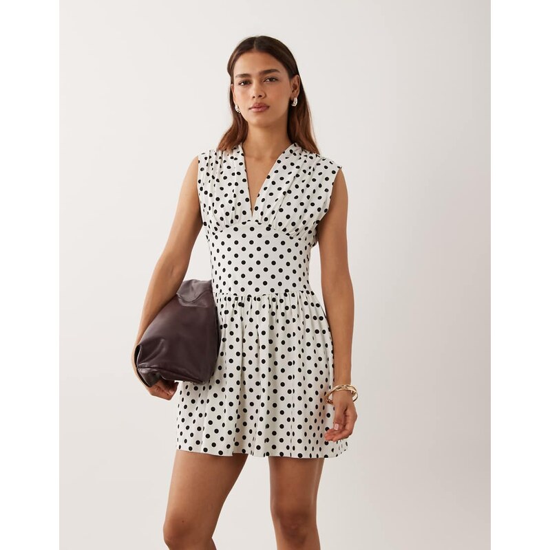 ASOS DESIGN short sleeve cinched in waist mini dress in white