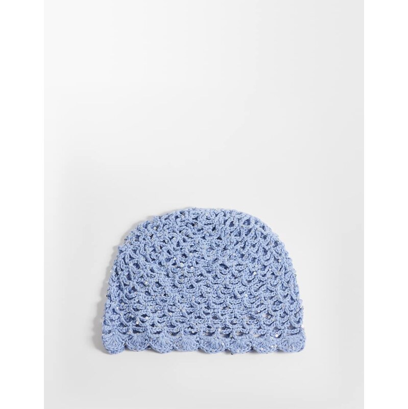 Sui Ava crochet sequin hat in light blue