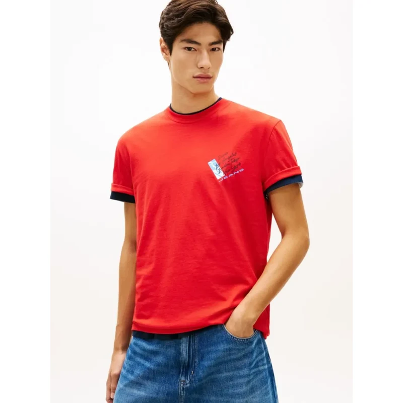 Tommy Jeans pánské červené tričko