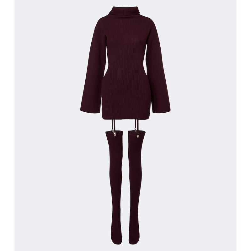 Aya Muse Cursa ribbed-knit wool minidress and tights set