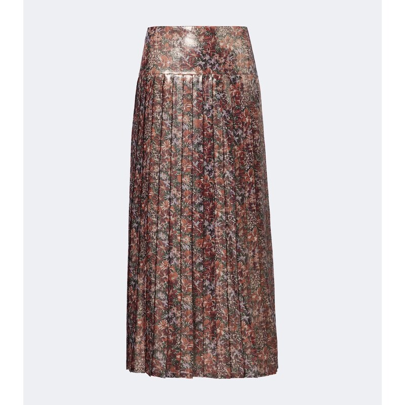 Valentino Floral pleated silk-blend lamÃ midi skirt