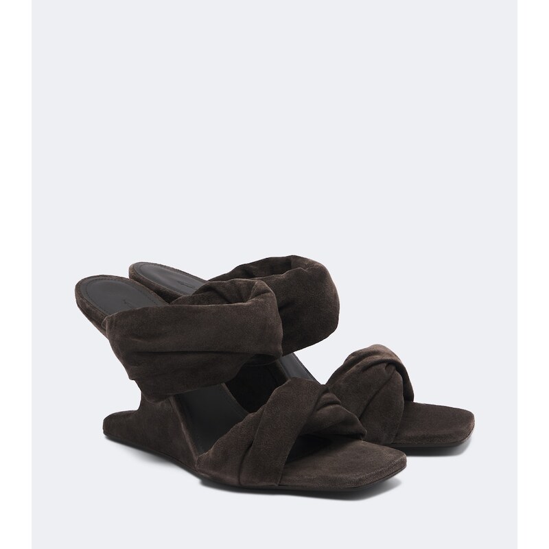 Rick Owens Twisted Cantilever suede wedge mules