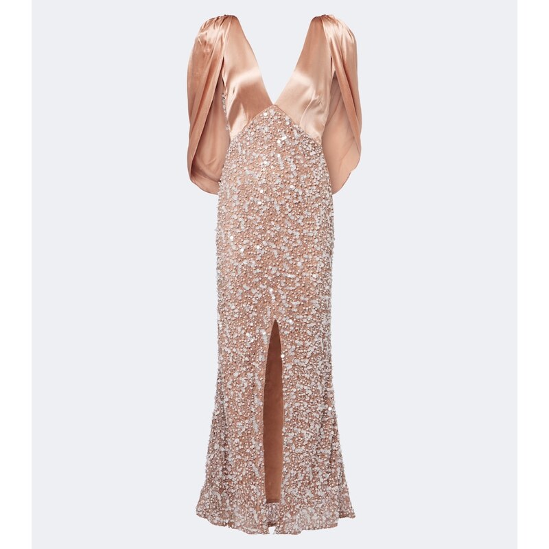 Là Fuori Genevieve embellished lace and satin gown