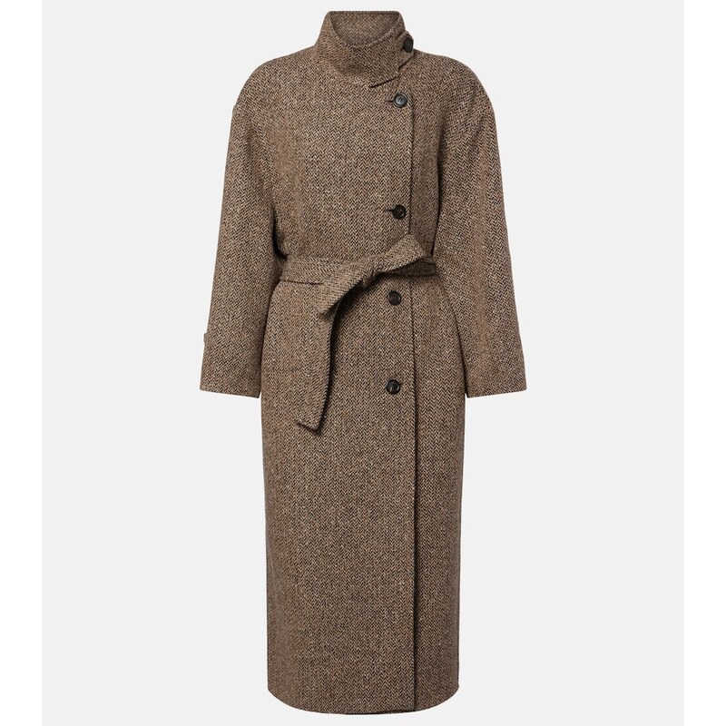 Brunello Cucinelli Belted herringbone wool-blend coat