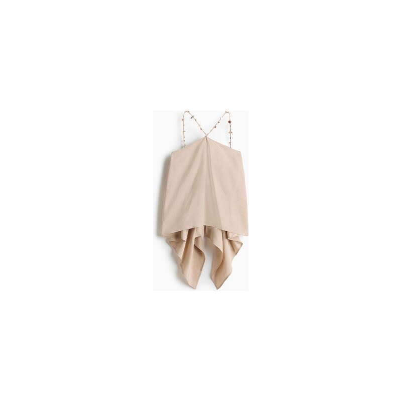 H&M - Top z lněné směsis řasenými díly - Světle Béžová