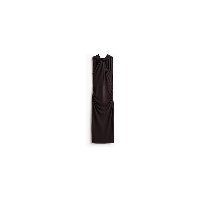 H&M - Řasené žerzejové šaty - Tmavě Hnědá